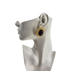Vintage Ellen Designs Brown Cabochon Clip-On Earrings 1.62"